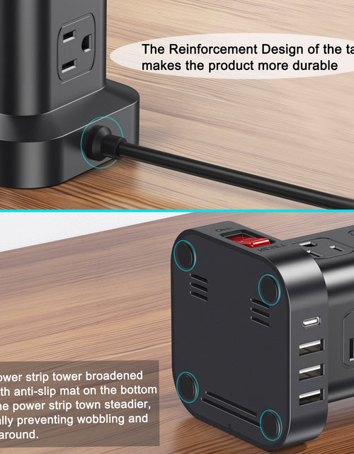 Load image into Gallery viewer, Power Strip Tower 12 Outlets with 4 USB Ports Surge Protector Electric Charging Station 6.5Ft Cord, Black
