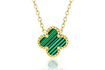 Green Flower Pendant Necklace in Yellow Gold Plated