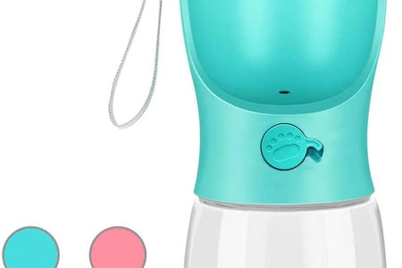 8.3*2.5" Dog Water Bottle, 12Oz Leak Proof Portable Puppy Water Dispenser with Drinking Feeder for Pets Outdoor Walking Hiking Travel Food Grade Plastic - Blue