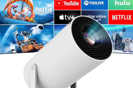 Mini Projector 1080P 4K Support, Portable Home Video Projector Smart Compatible for Laptop, PC, Smartphone