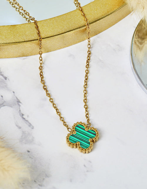 Load image into Gallery viewer, Green Flower Pendant Necklace in Yellow Gold Plated
