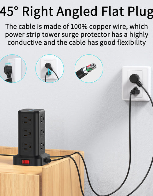 Load image into Gallery viewer, Power Strip Tower 12 Outlets with 4 USB Ports Surge Protector Electric Charging Station 6.5Ft Cord, Black

