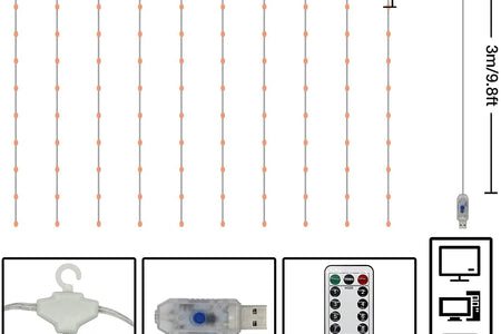Window Curtain Light,Usb Plug-In Fairy Lights with Remote for Bedroom,Wedding,Christmas(Warm White)