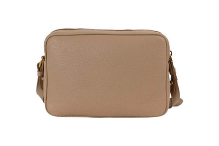 New  Beige Vitello Phenix Leather Double Zip Crossbody Bag 1BH079