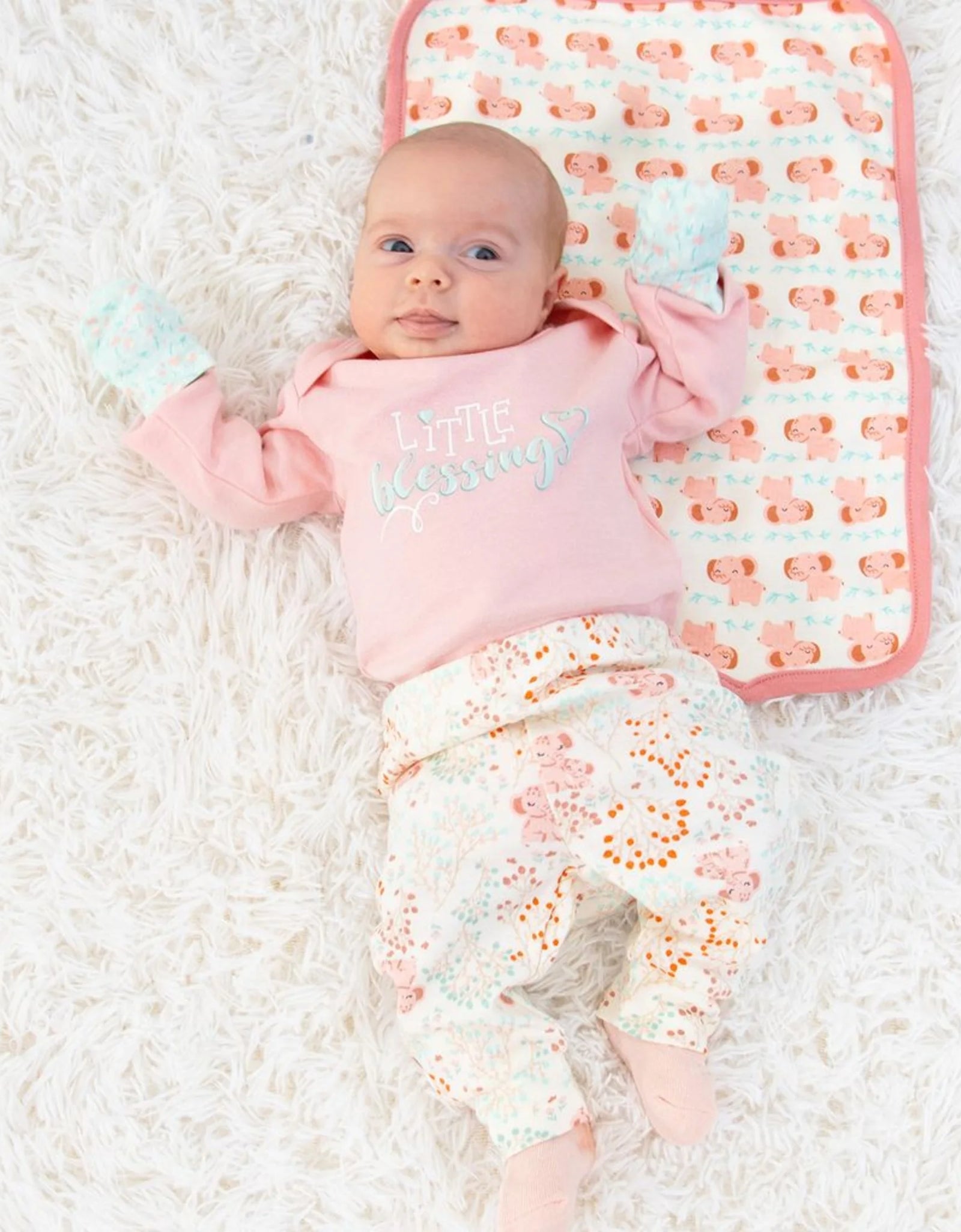 Newborn Layette Gift Set, Pink Floral Elephant, 30 Essential Pieces, 0-3 Months