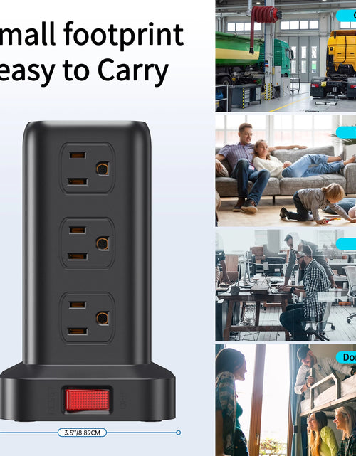Load image into Gallery viewer, Power Strip Tower 12 Outlets with 4 USB Ports Surge Protector Electric Charging Station 6.5Ft Cord, Black
