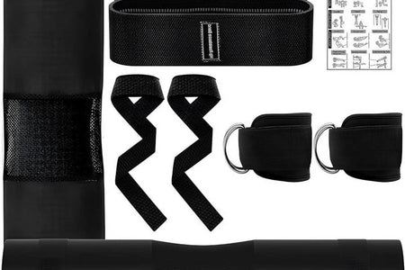 9 Pcs Barbell Pad Set, Barbell Squat Pad for Hip Thrusts, Lunges, Leg Day with 2 Gym Ankle Straps, 3 Hip Resistance Bands, 2 Lifting Strap, Barbell Pad and Carry Bag, Black