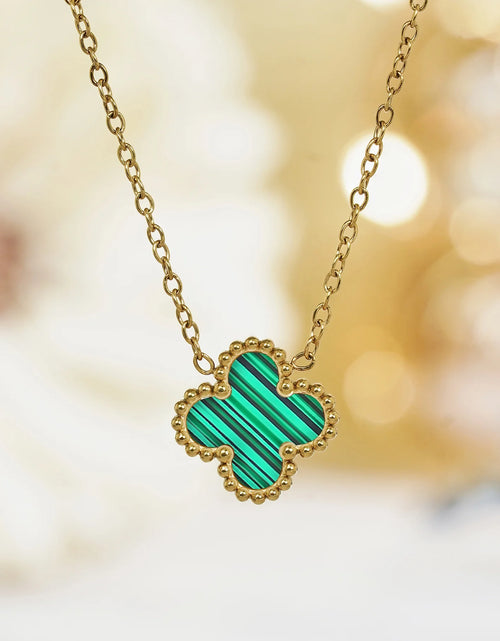 Load image into Gallery viewer, Green Flower Pendant Necklace in Yellow Gold Plated
