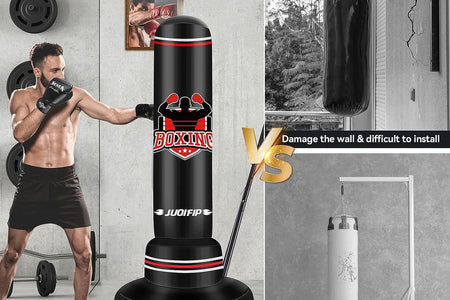 Freestanding Heavy Punching Bag Set with Gloves, Red