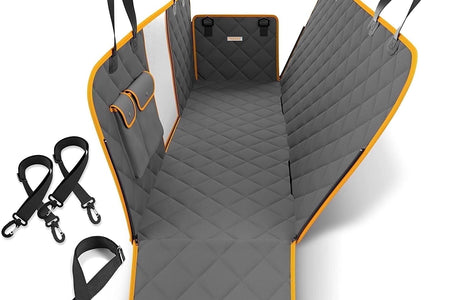 Dog Car Seat Cover, Waterproof & Nonslip Back Seat Hammock with Mesh Window & Seat Belt