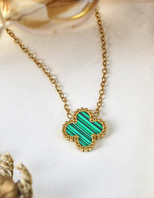 Load image into Gallery viewer, Green Flower Pendant Necklace in Yellow Gold Plated

