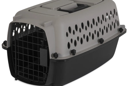 Pet Portable Kennel for Dogs, Hard-Sided Travel Carrier, Durable, Metal Door, Black & Grey, for Pets up to 10 Lbs, 19" L X 12.3" W X 10.8" H