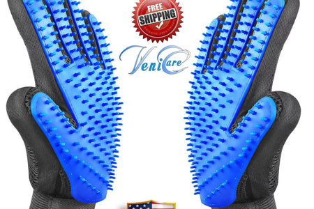 Pet Grooming Gloves Brush Dog Cat Hair Remover Mitt Massage Deshedding 1 Pair Blue