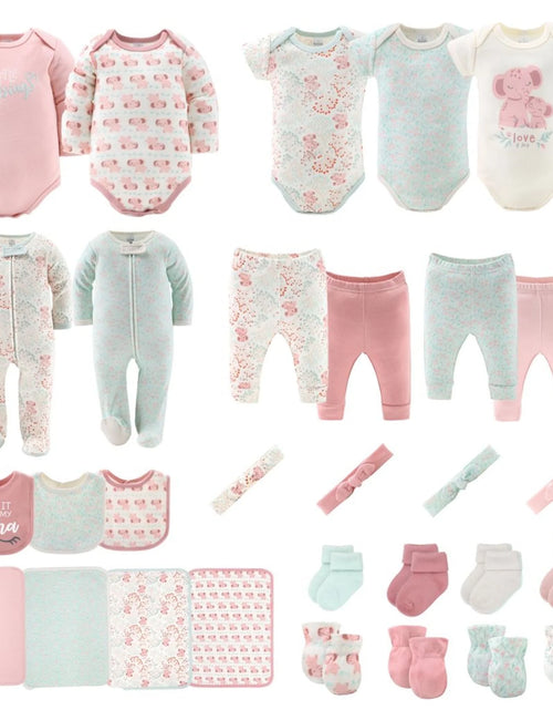 Load image into Gallery viewer, Newborn Layette Gift Set, Pink Floral Elephant, 30 Essential Pieces, 0-3 Months
