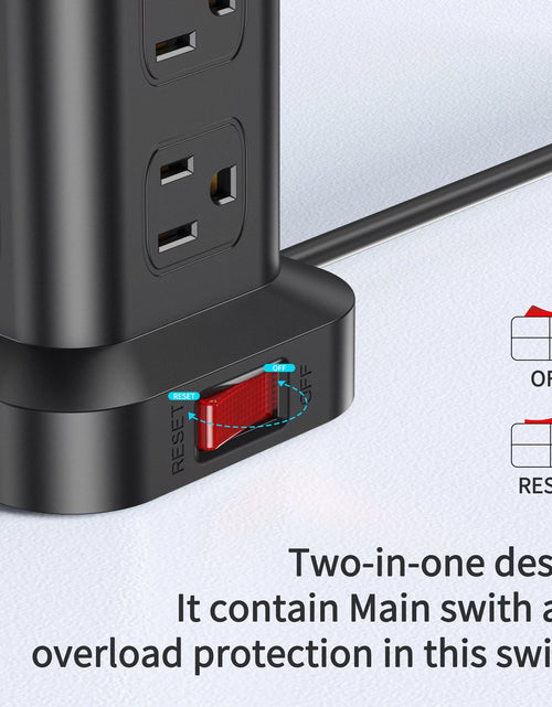 Load image into Gallery viewer, Power Strip Tower 12 Outlets with 4 USB Ports Surge Protector Electric Charging Station 6.5Ft Cord, Black
