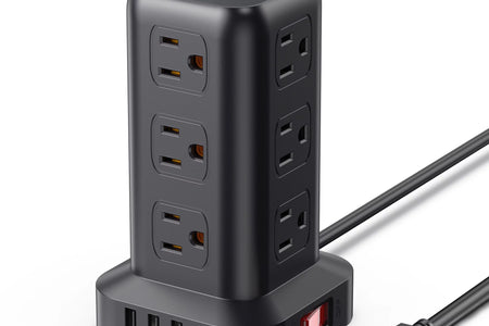 Power Strip Tower 12 Outlets with 4 USB Ports Surge Protector Electric Charging Station 6.5Ft Cord, Black