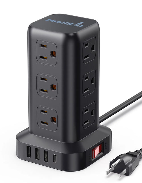 Load image into Gallery viewer, Power Strip Tower 12 Outlets with 4 USB Ports Surge Protector Electric Charging Station 6.5Ft Cord, Black
