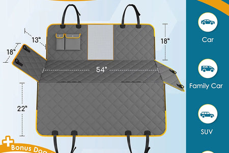 Dog Car Seat Cover, Waterproof & Nonslip Back Seat Hammock with Mesh Window & Seat Belt