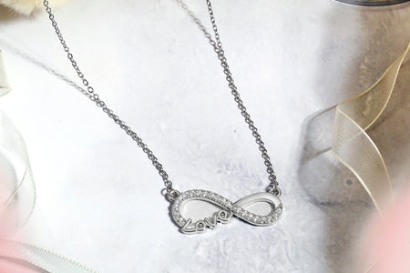 Infinity Love Pendant Necklace - Meaningful Jewelry for Her - Anniversary Gift in 18K White Gold Plated