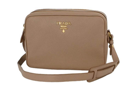 New  Beige Vitello Phenix Leather Double Zip Crossbody Bag 1BH079